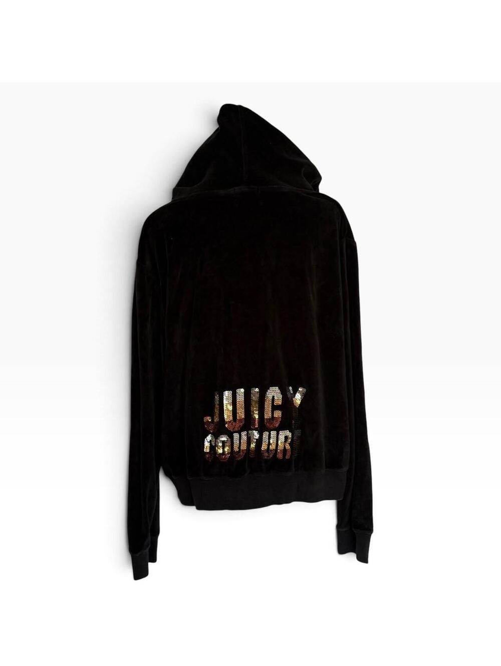 Vintage Juicy Couture black velour zip up hoodie with sequin logo